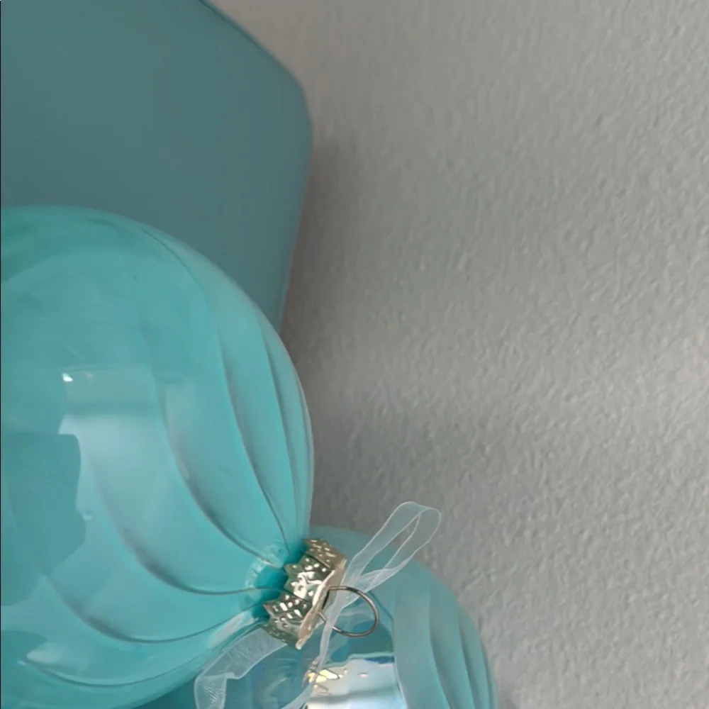 3 Large Iridescent Aqua Glass Holiday Ornaments